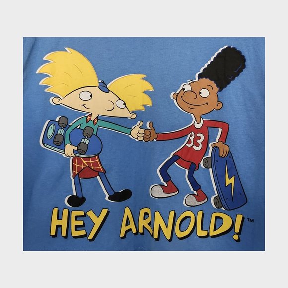 Nickelodeon Hey Arnold Short Sleeve Cropped Graphic T-Shirt Blue XXL 90s cartoon - Picture 4 of 6